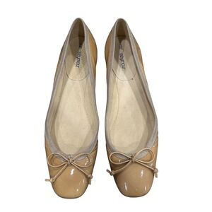 Mr Seymour Tan Patent Leather Ballet Flats Bow Accent Round Toe Beige Size 8.5